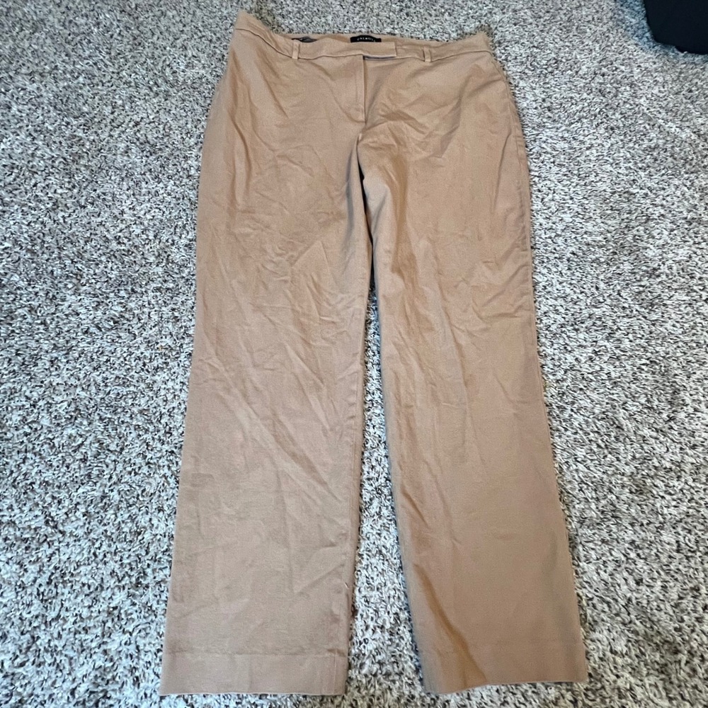 Talbots Womens 16 High-Waist Straight Pant Curvy Camel Tan Cotton Blend Trousers